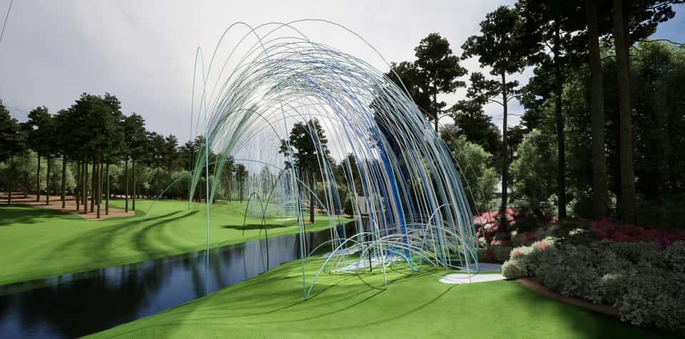 Close-up of golf course visualization showing individual strokes as lines